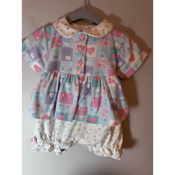 Little Red hen Vintage Baby Girl Patchwork Floral Cotton Romper 3-6 Months - Picture 11 of 14